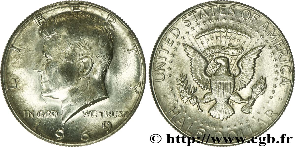 ESTADOS UNIDOS DE AMÉRICA 1/2 Dollar Kennedy 1969 Denver EBC 