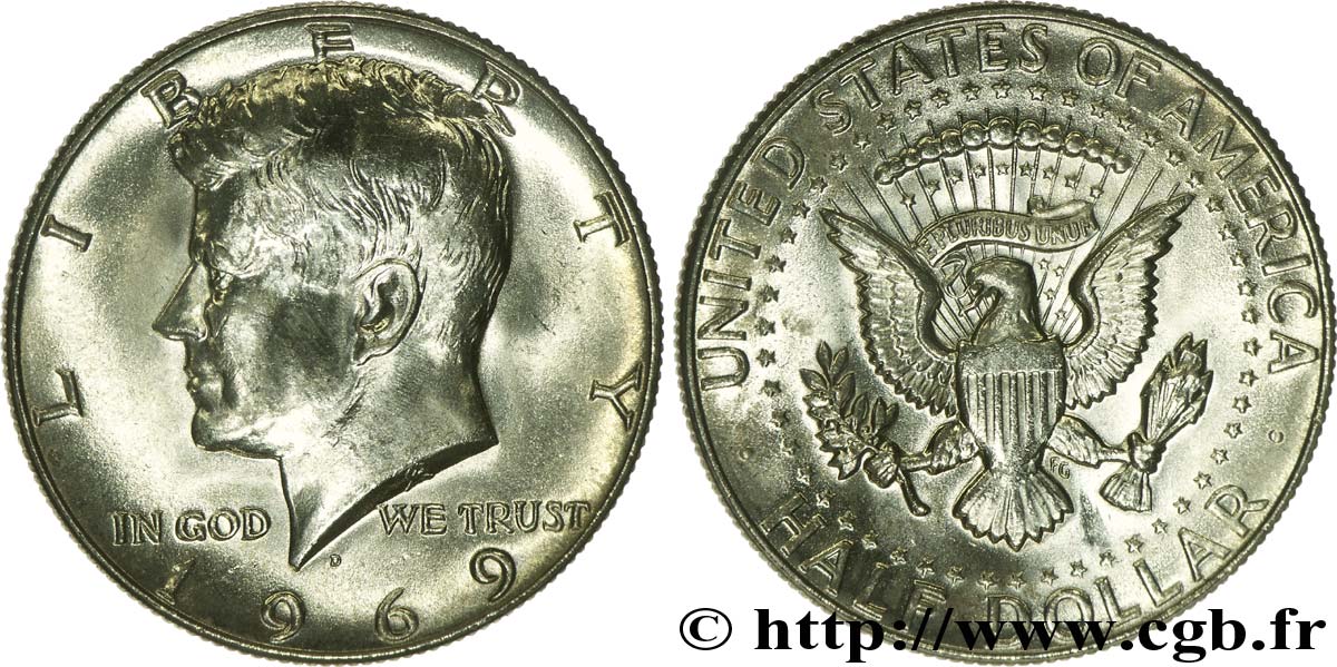 VEREINIGTE STAATEN VON AMERIKA 1/2 Dollar Kennedy 1969 Denver fST 