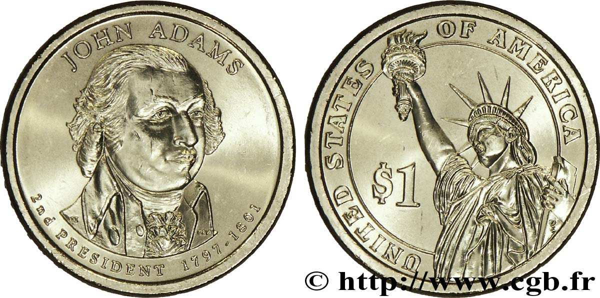 VEREINIGTE STAATEN VON AMERIKA 1 Dollar Présidentiel John Adams / statue de la liberté type tranche A 2007 Philadelphie - P fST 