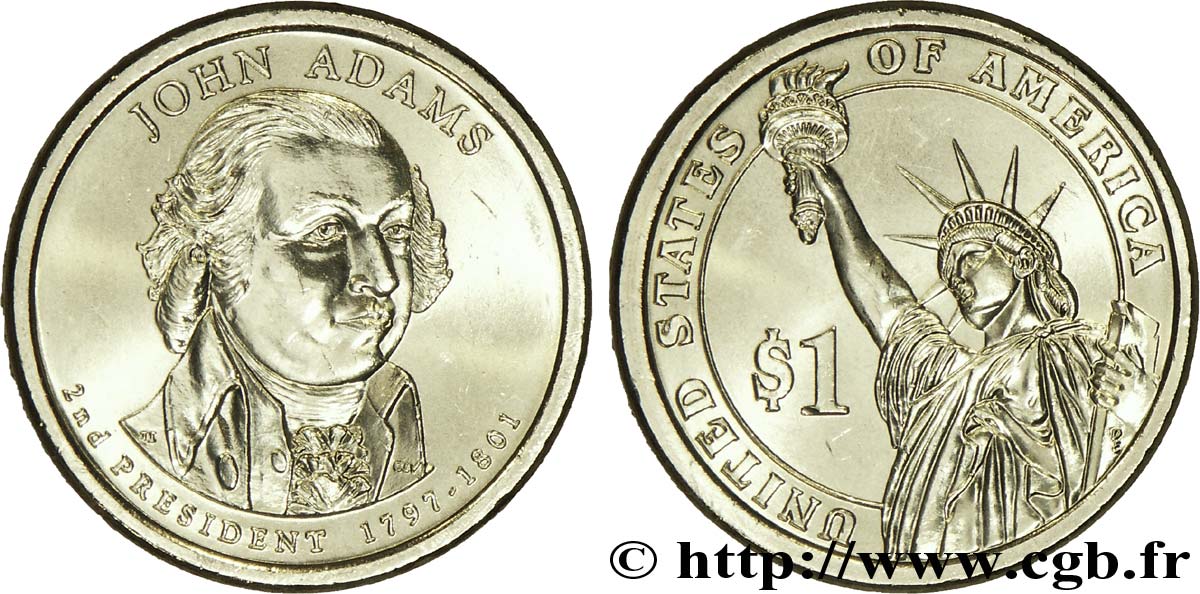 STATI UNITI D AMERICA 1 Dollar Présidentiel John Adams tranche B 2007 Philadelphie MS 