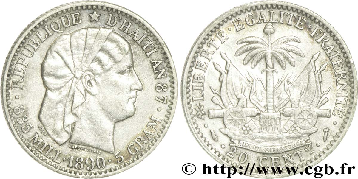 HAITI 20 Centimes 1890 Paris AU 