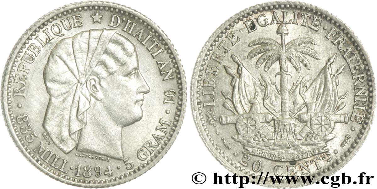 HAITI 20 Centimes 1894 Paris SPL 