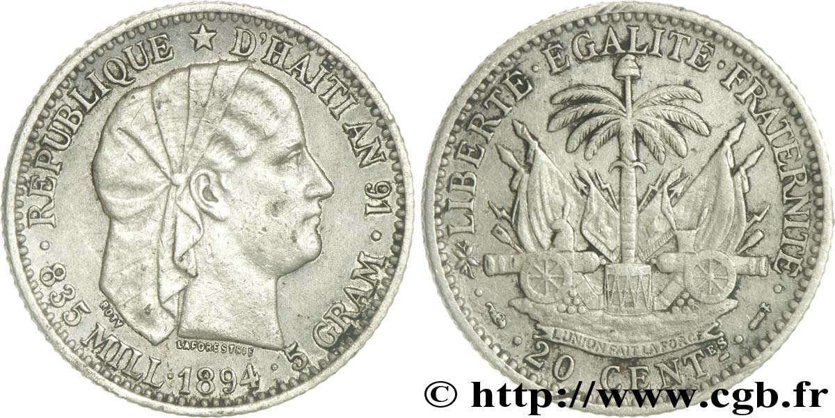 HAITI 20 Centimes 1894 Paris SS 