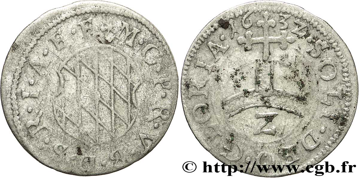 ALEMANIA - BAVIERA 2 Kreuzer (1/2 Batzen) Duché de Bavière, frappe au nom de l’Électeur Maximilien Ier 1632 Munich BC 