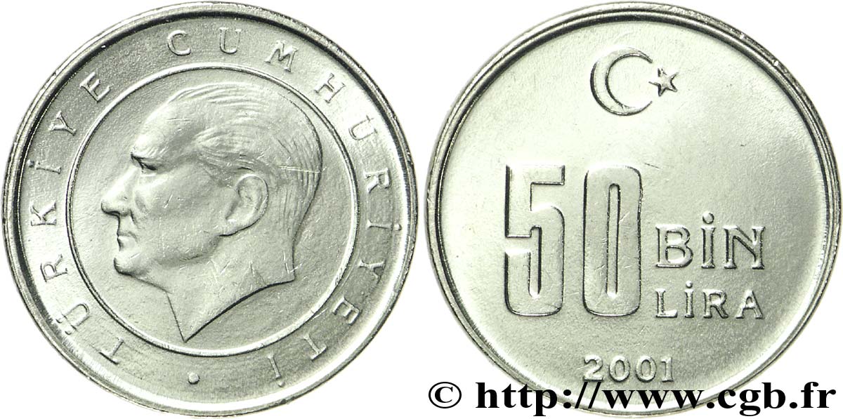 TURKEY 50.000 Lira Kemal Ataturk 2001  MS 