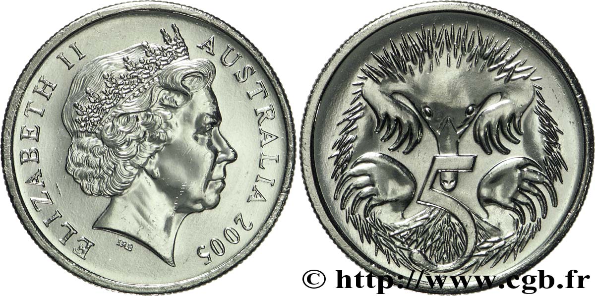 AUSTRALIA 5 Cents Elisabeth II / echidna australien (Tachyglossus aculeatus) 2005  MS 