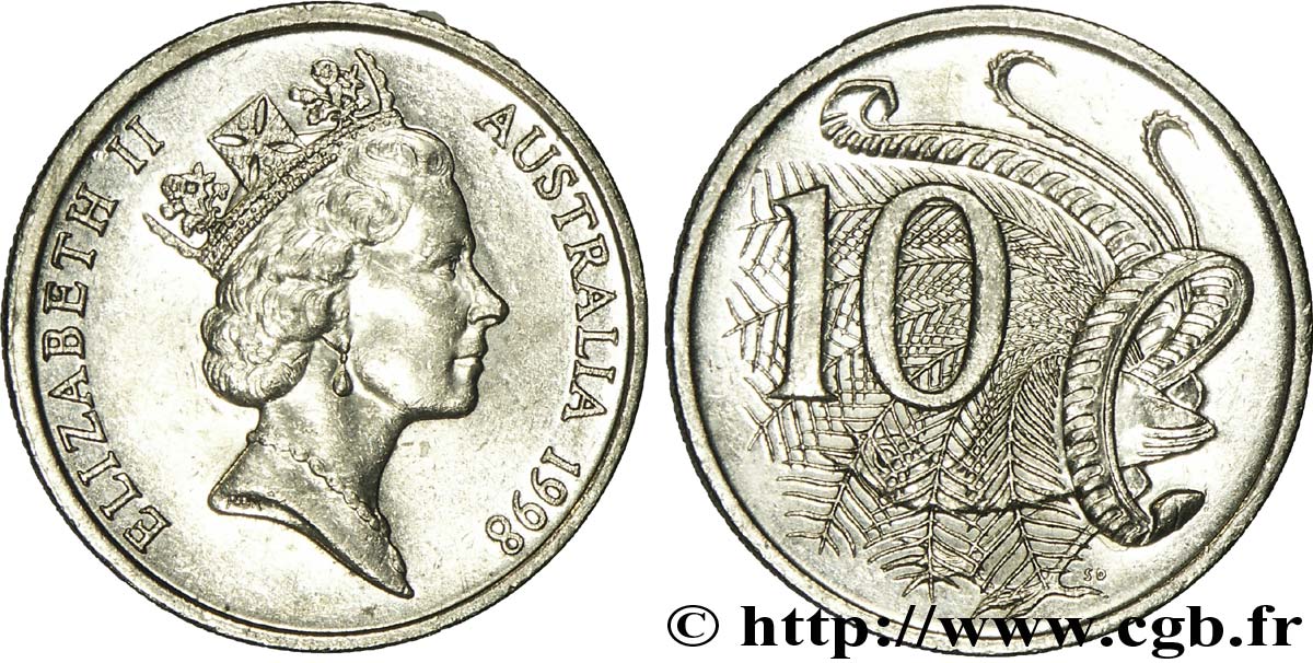 AUSTRALIEN 10 Cents Elisabeth II / oiseau lyre 1998  VZ 