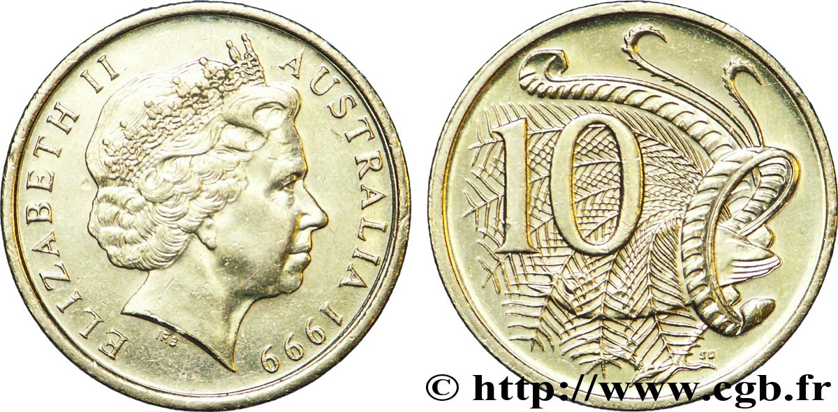 AUSTRALIEN 10 Cents Elisabeth II / oiseau lyre 1999  VZ 