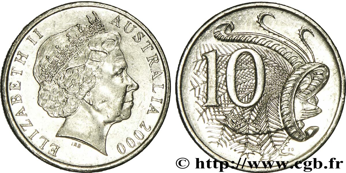 AUSTRALIEN 10 Cents Elisabeth II / oiseau lyre 2000  VZ 