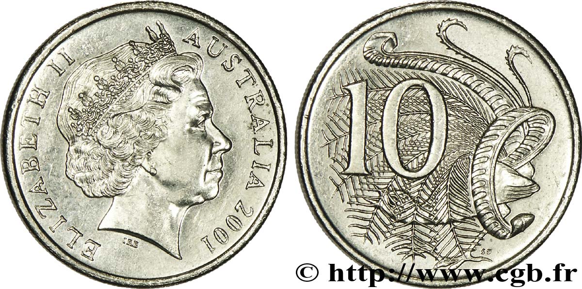AUSTRALIEN 10 Cents Elisabeth II / oiseau lyre 2001  VZ 