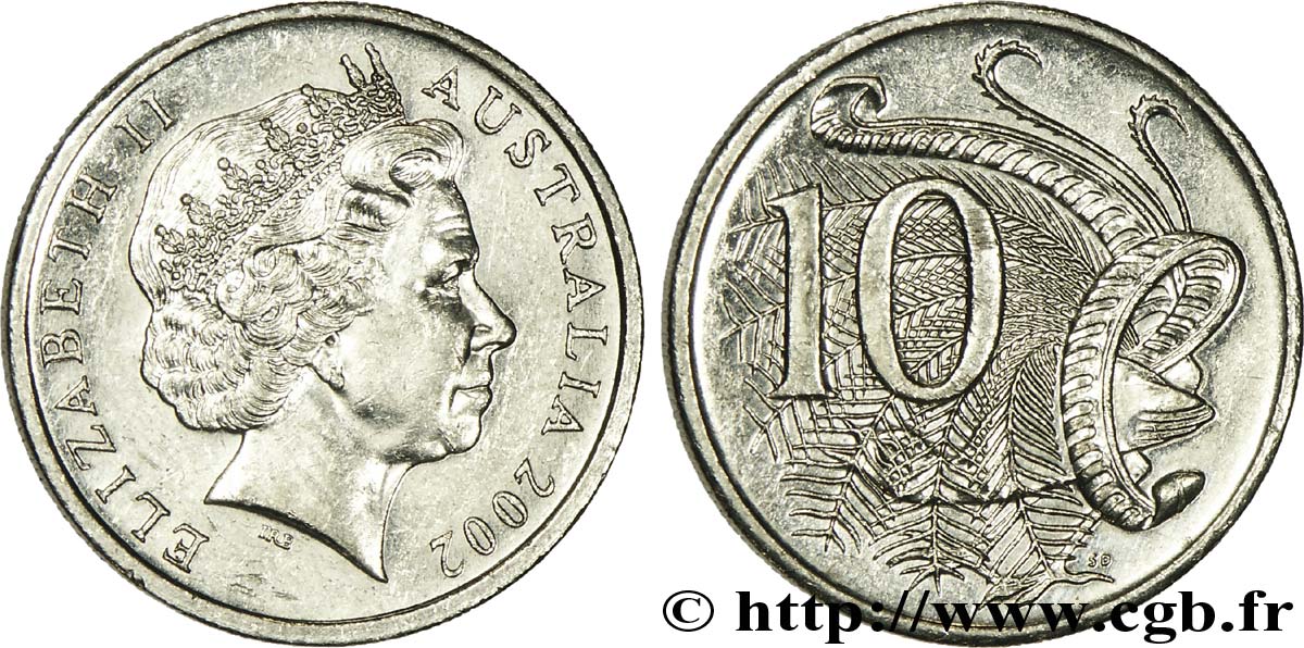 AUSTRALIEN 10 Cents Elisabeth II / oiseau lyre 2002  VZ 