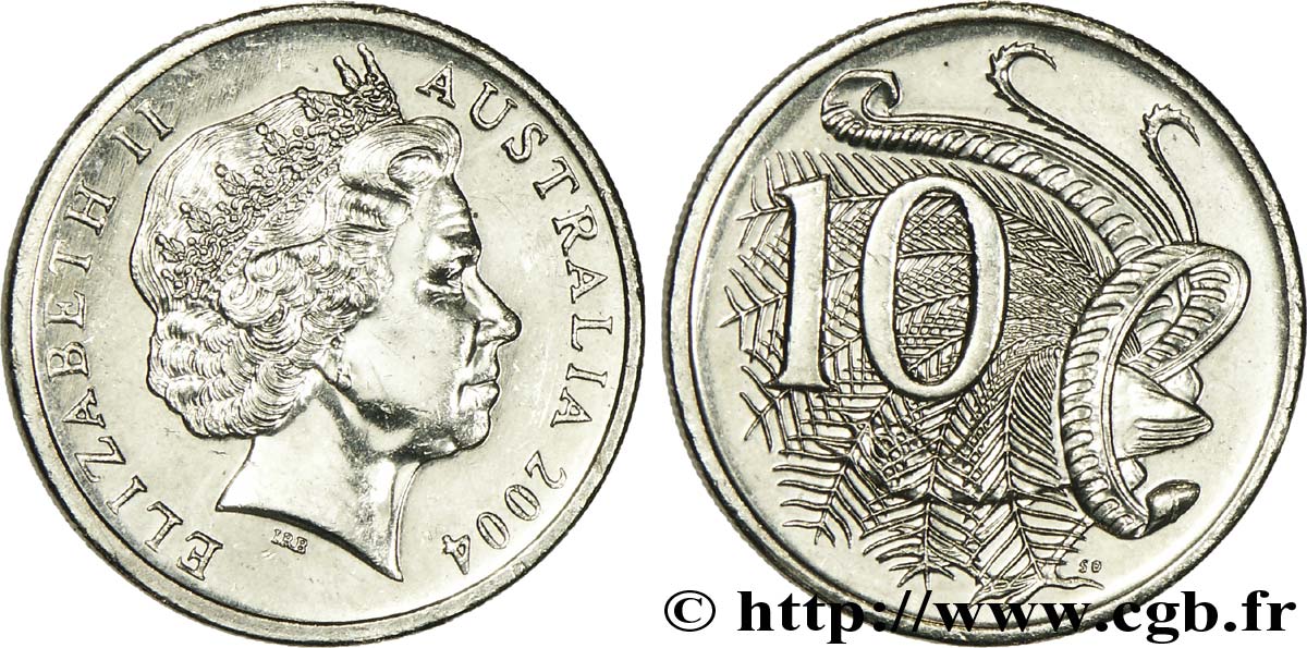 AUSTRALIA 10 Cents Elisabeth II / oiseau lyre 2004  EBC 