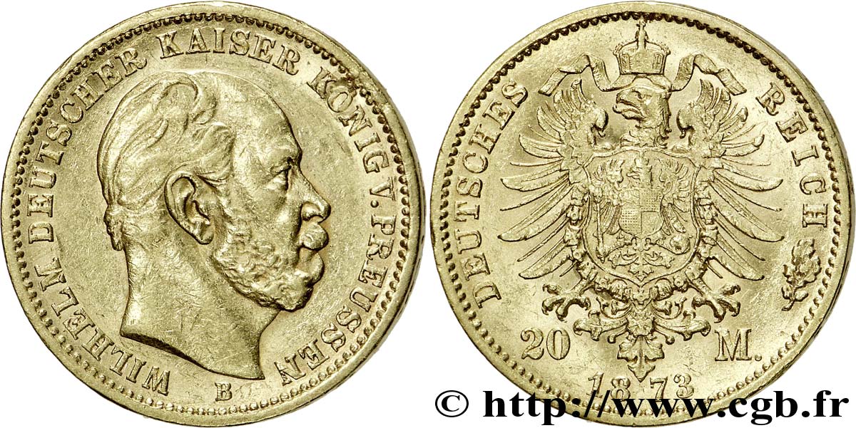 GERMANY - PRUSSIA 20 Mark Guillaume Ier, 1e type 1873 Hanovre XF 