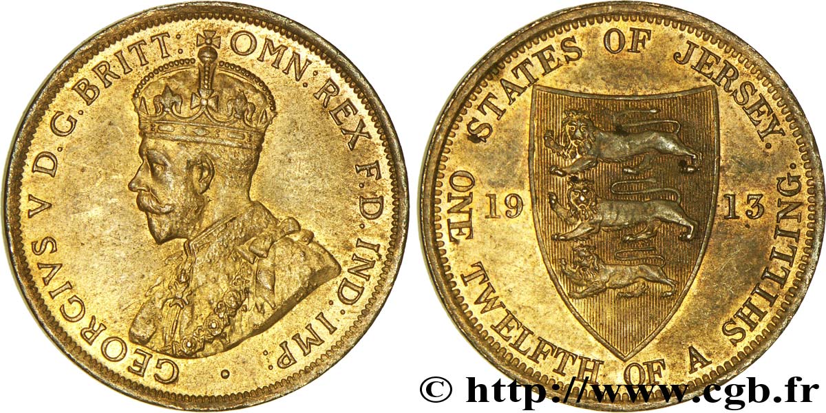 ISLA DE JERSEY 1/12 Shilling Georges V / armes du Baillage de Jersey 1913  EBC 