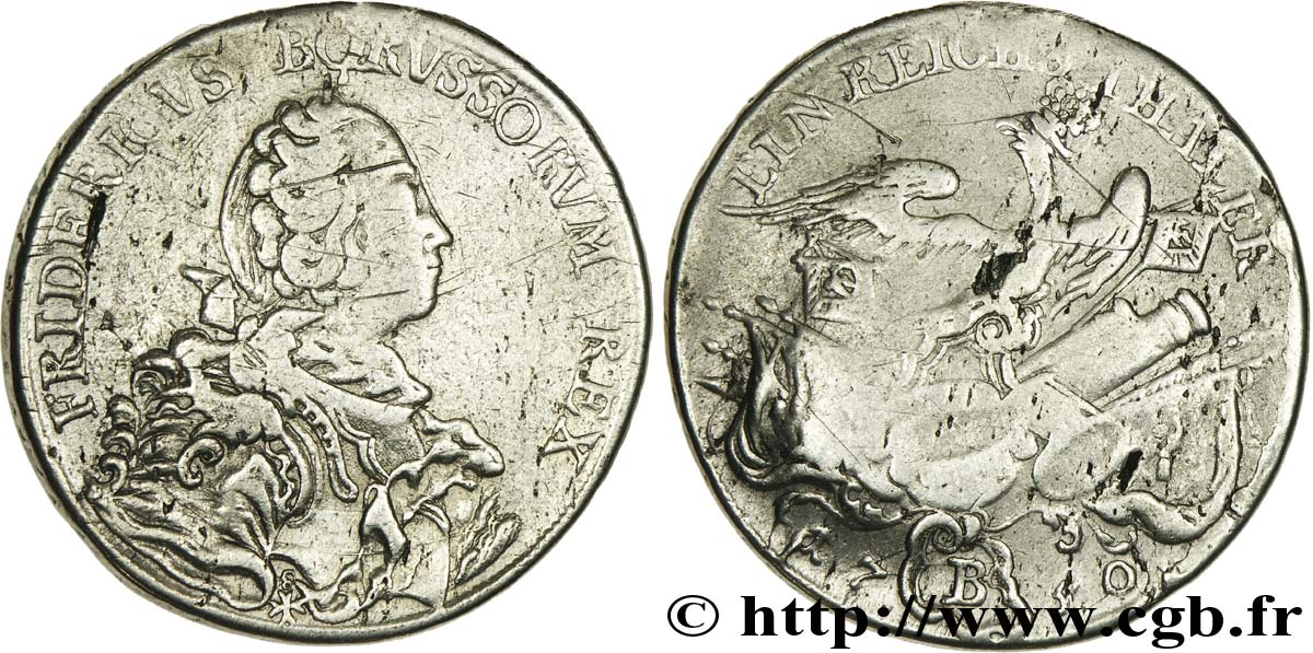 ALLEMAGNE - PRUSSE 1 Thaler Royaume de Prusse Frédéric II / aigle 1751 Breslau - B B+ 