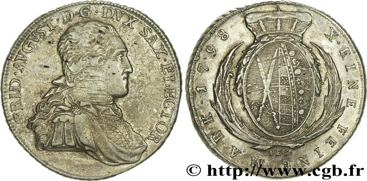 ALLEMAGNE - SAXE 1 Thaler Électorat de Saxe : Frédéric-August III électeur / blason IEC 1798  TTB+ 