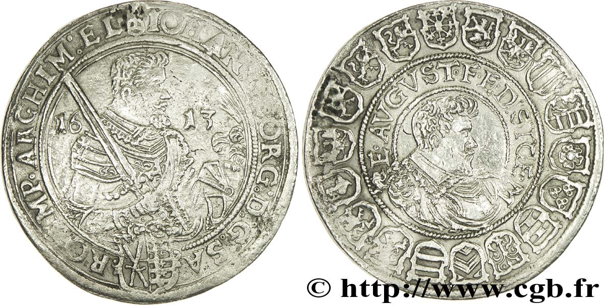 ALEMANIA 1 Thaler Duché de Saxe, Christian II / buste entouré de 18 écus 1613  BC+ 