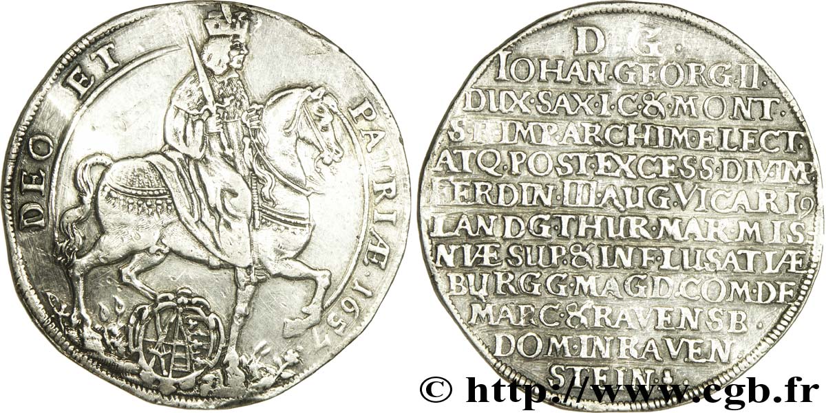 ALEMANIA - SAJONIA 1 Thaler Duché de Saxe, frappe de Jean-Georges II pour la mort de l’empereur Ferdinand III 1657  MBC 