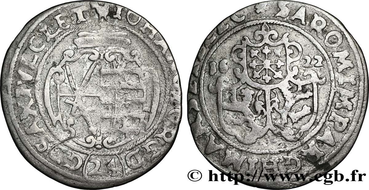 DEUTSCHLAND 1/24 Thaler Duché de Saxe 1622 Leipzig fS 