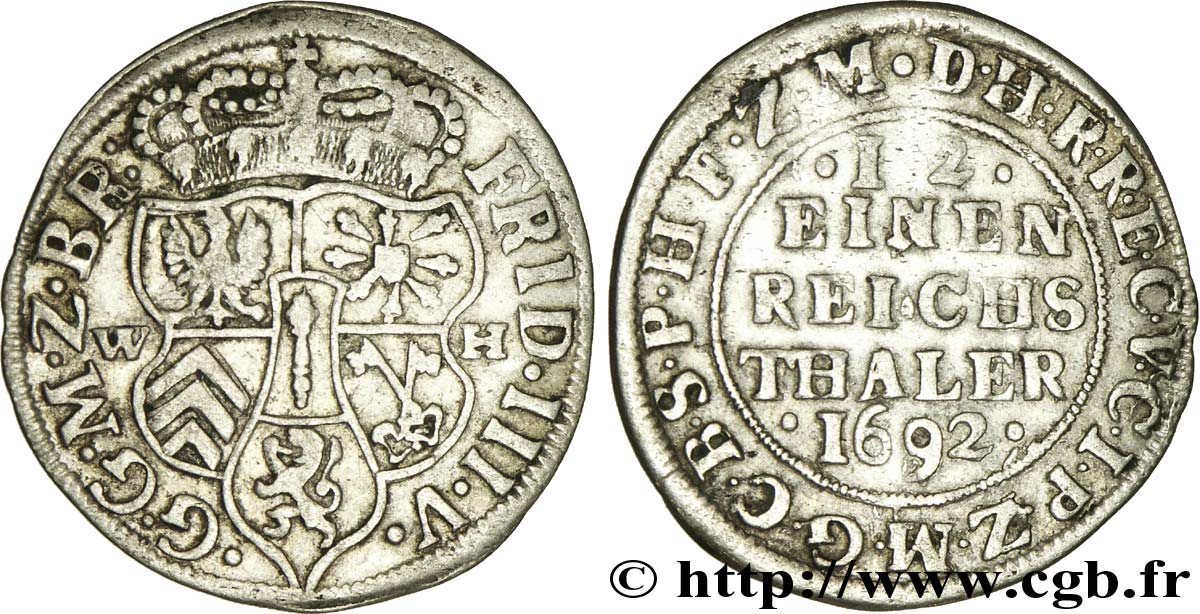 ALEMANIA 1/12 Thaler Brandebourg : au nom de Frédéric III / armes WH 1692  MBC 