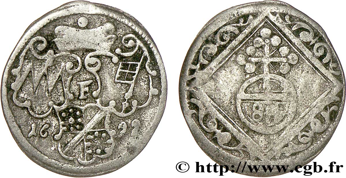 ALEMANIA - WURZBURGO (OBISPADO DE) 1 Körtling (1/84 Gulden) Evêché de Wurtzbourg : 3 écus / St Killian 1639  BC+ 