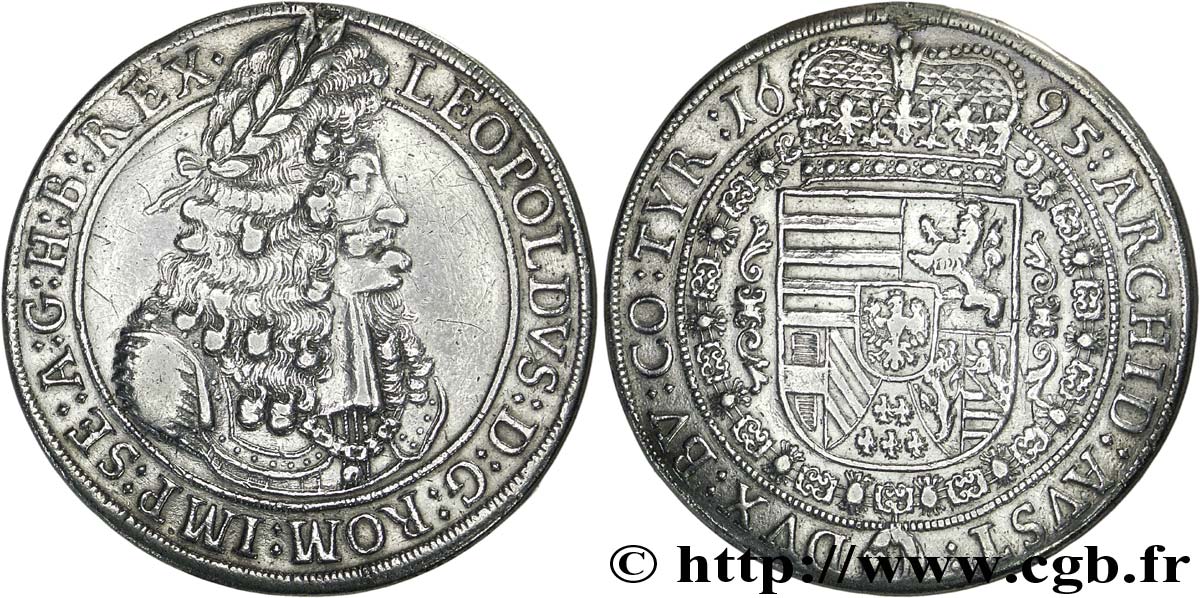 AUSTRIA 1 Thaler Empereur Léopold Ier / armes couronnées 1695 Hall XF 