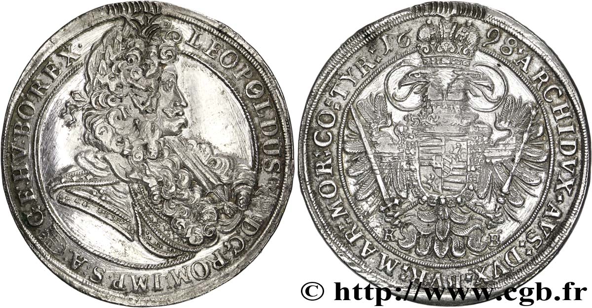 UNGHERIA 1 Thaler Léopold / aigle bicéphale héraldique 1698 Kremnitz BB 