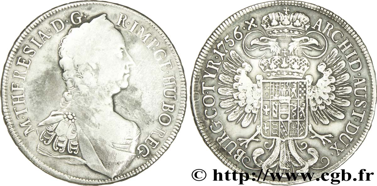 AUSTRIA 1 Thaler Marie-Thérèse / aigle bicéphale héraldique 1756 Vienne BC+ 