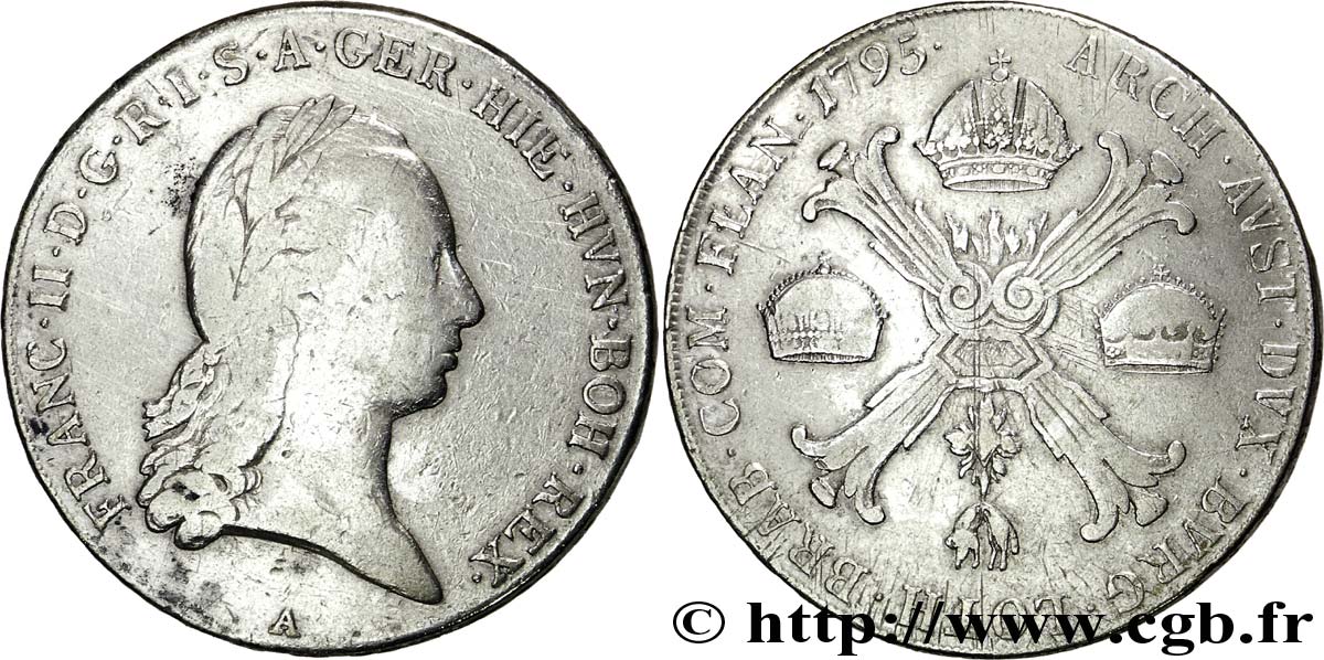 BELGIO - PAESI BASSI AUSTRIACI 1 Kronenthaler Pays-Bas Autrichiens François II / armes 1795 Vienne MB 