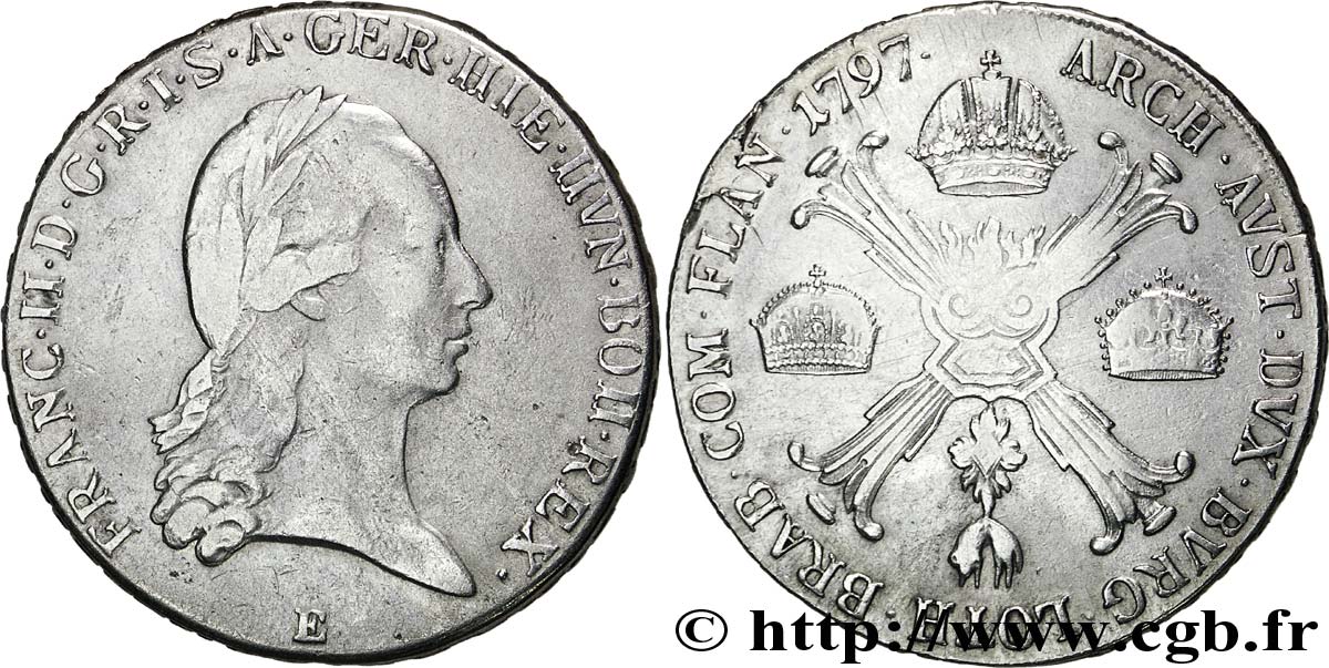 BÉLGICA - PAíSES BAJOS AUSTRíACOS 1 Kronenthaler Pays-Bas Autrichiens François II / armes 1797 Karlsburg - E BC+ 