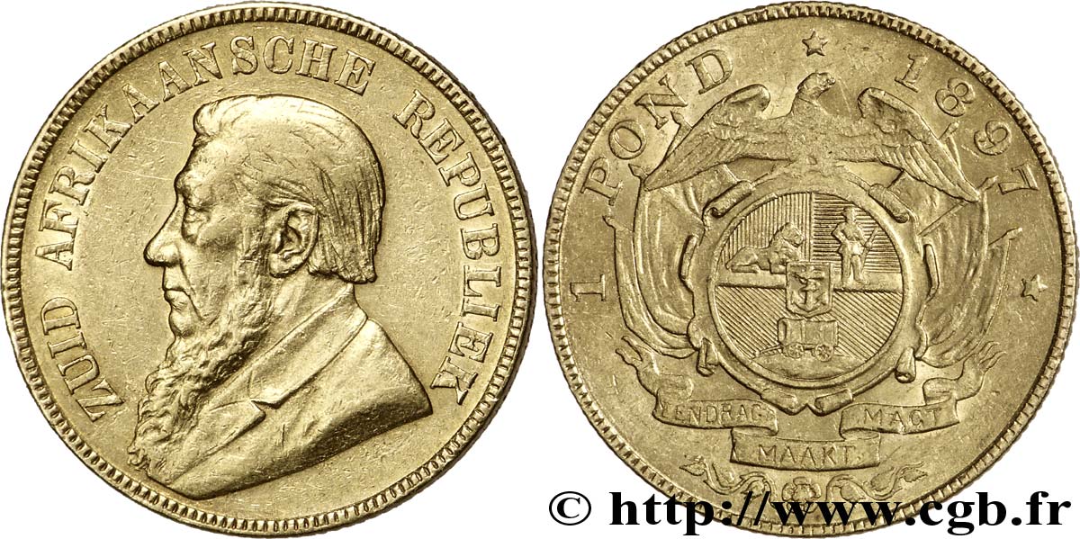 SUDÁFRICA 1 Pond président Paul Kruger / armes de la République Sud-Africaine 1897 Prétoria EBC 