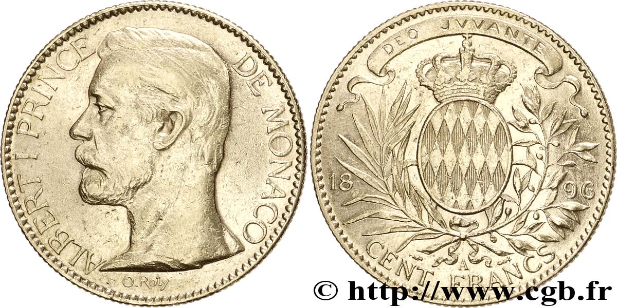 MONACO 100 Francs or Albert Ier / écu couronné 1896 Paris MBC 