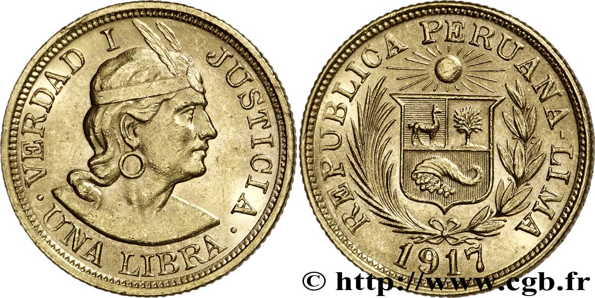 PERU 1 Libra or 1917 Lima VZ 