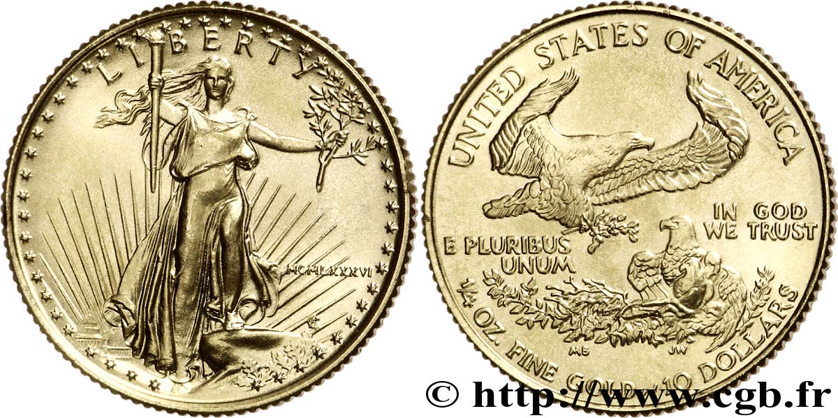 UNITED STATES OF AMERICA 10 Dollars or (1/4 once) Liberty, année MCMLXXXVI (1986) 1986 Philadelphie MS 