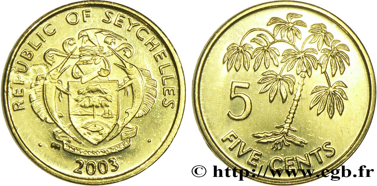 SEYCHELLEN 5 Cents emblème / plant de tapioca 2003  fST 