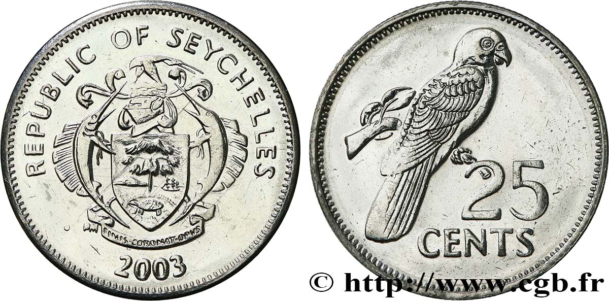 SEYCHELLES 25 Cents emblème / perroquet 2003  SC 