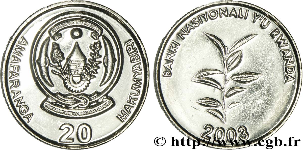 RWANDA 20 Francs emblème 2003  SPL 