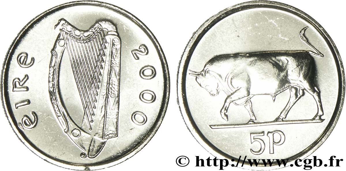 IRLANDA 5 Pence harpe / taureau 2000  SC 