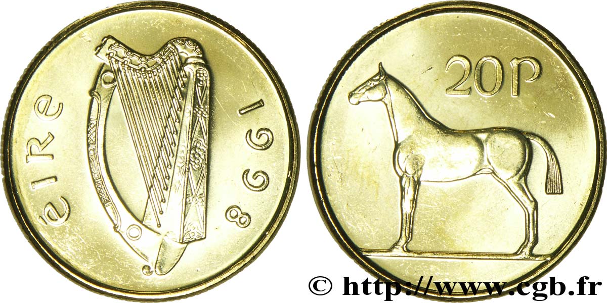 IRLAND 20 Pence harpe / cheval 1998  fST 