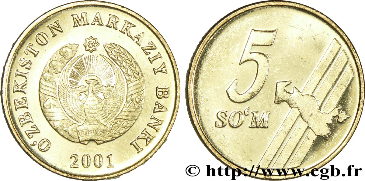 USBEKISTAN 5 Som emblème national 2001  fST 