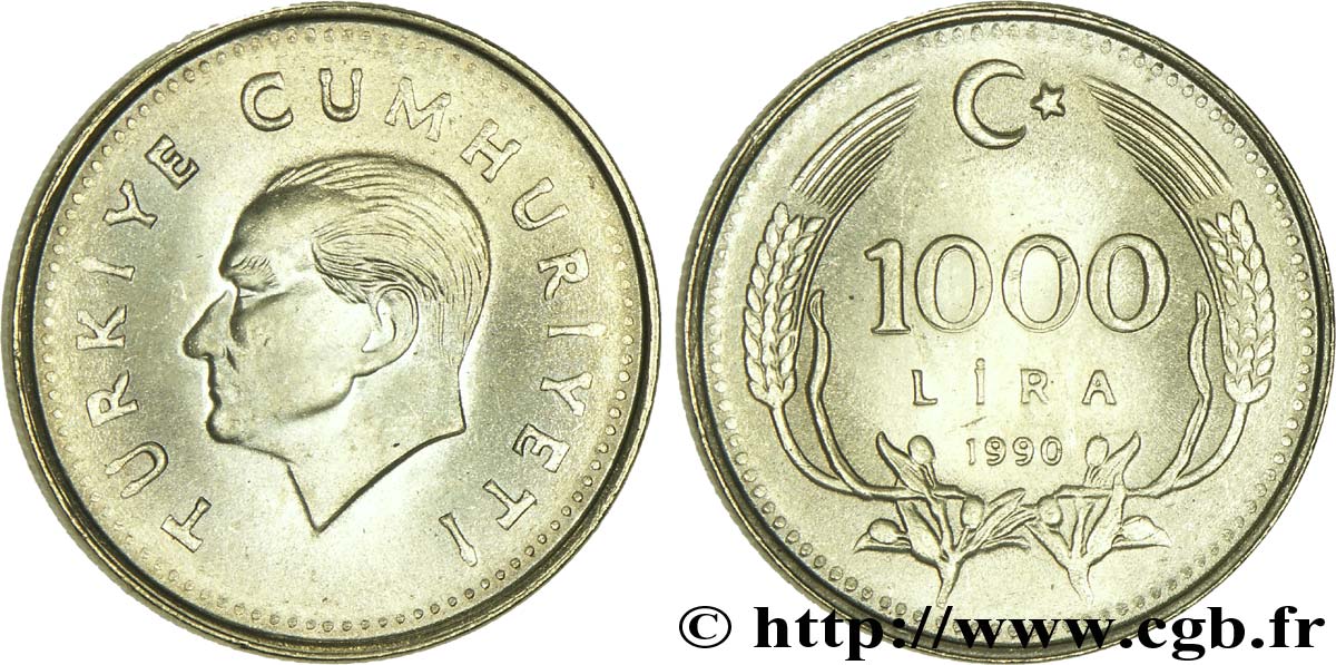TURKEY 1000 Lira Kemal Ataturk 1990  MS 