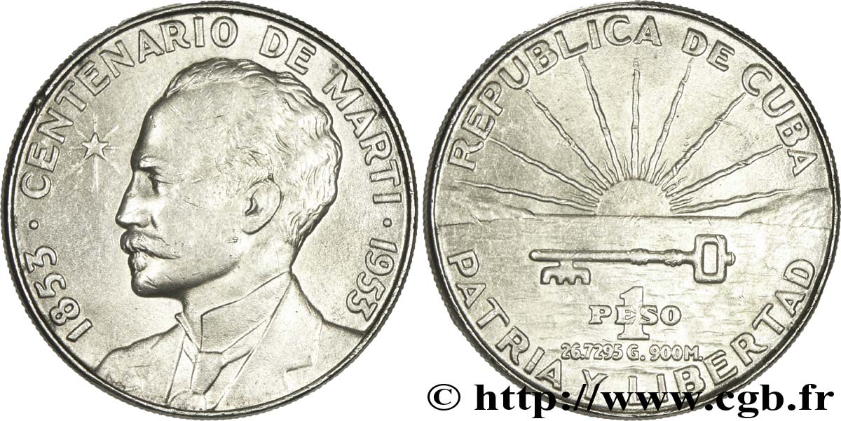 CUBA 1 Peso centenaire de José Marti 1953  MBC 