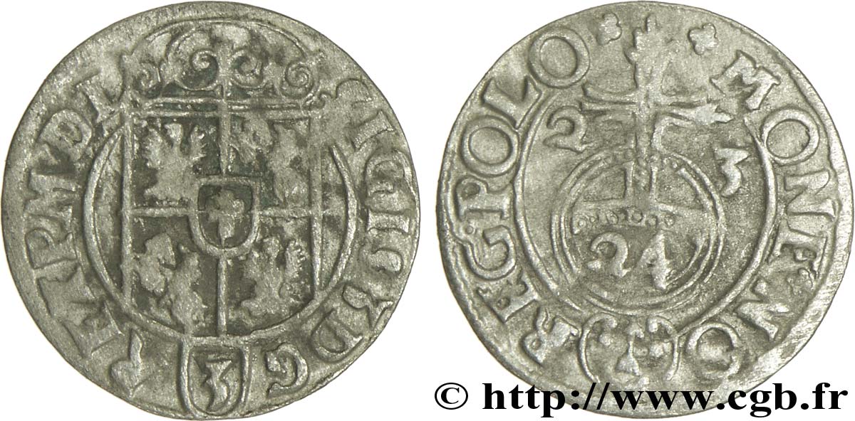 GERMANY 1 Dreipölker (3 Baltic Schilling) écu couronné / globe crucigère impérial 1623  VF 