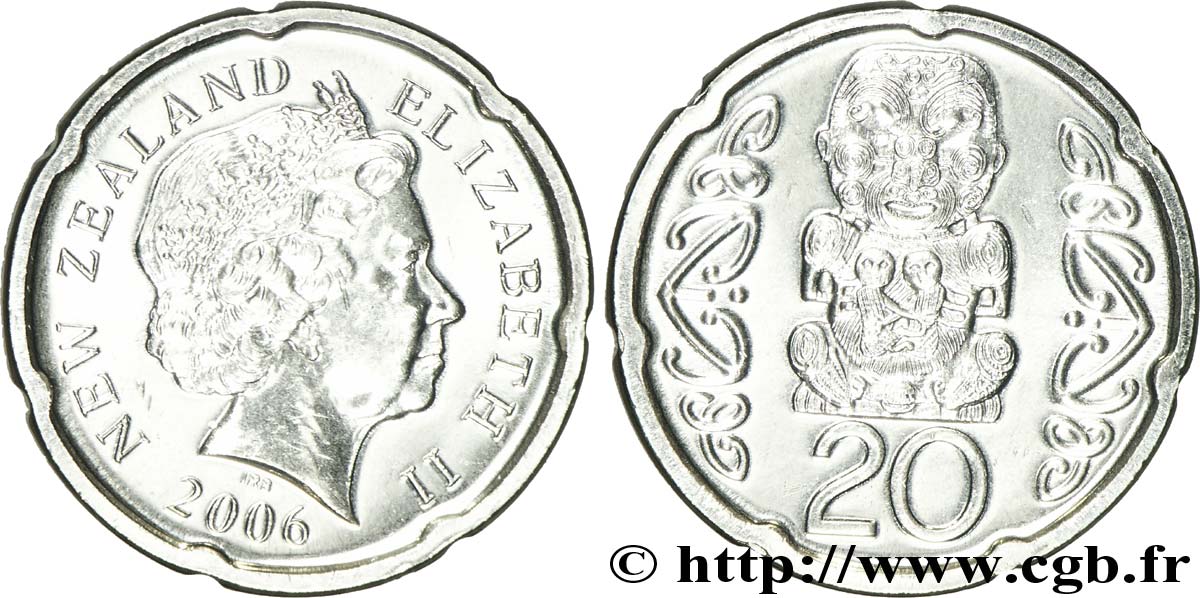 NUEVA ZELANDA
 20 Cents Elisabeth II / statuette maori 2006 Royal Canadian Mint, Ottawa SC 