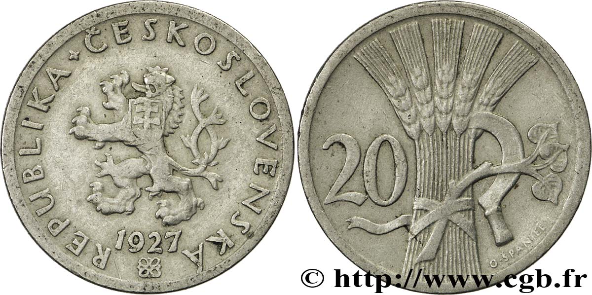 TSCHECHOSLOWAKEI 20 Haleru lion tchèque 1927  SS 