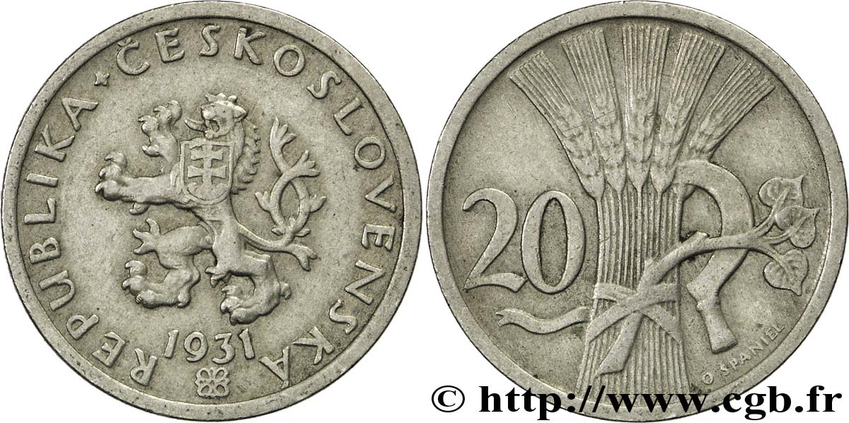 TSCHECHOSLOWAKEI 20 Haleru lion tchèque 1931  VZ 
