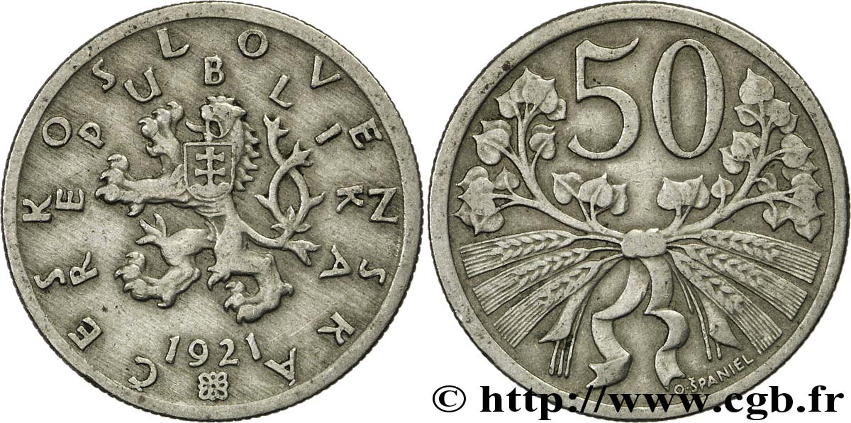 CZECHOSLOVAKIA 50 Haleru lion tchèque 1921  XF 