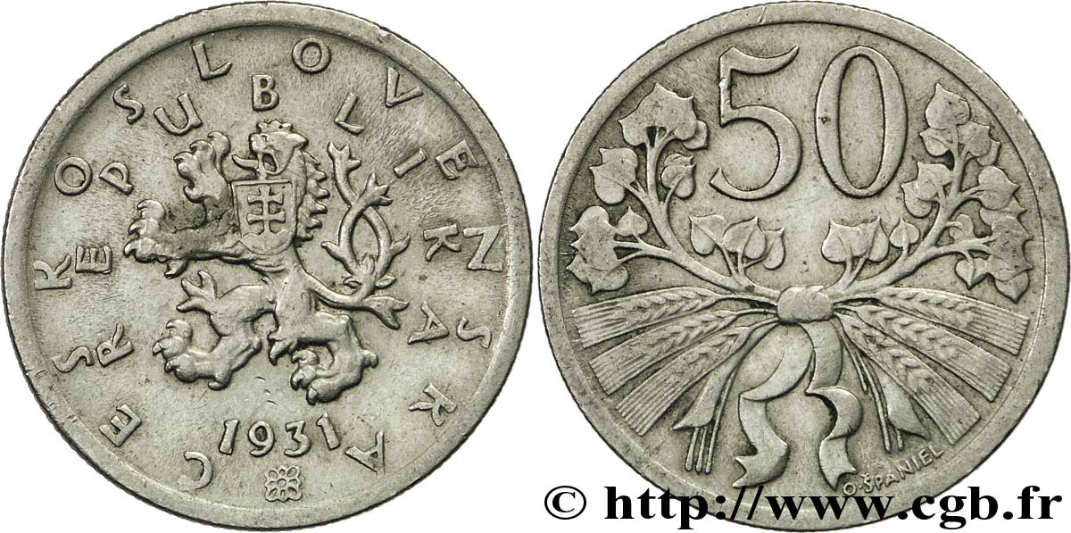 TSCHECHOSLOWAKEI 50 Haleru lion tchèque 1931  VZ 