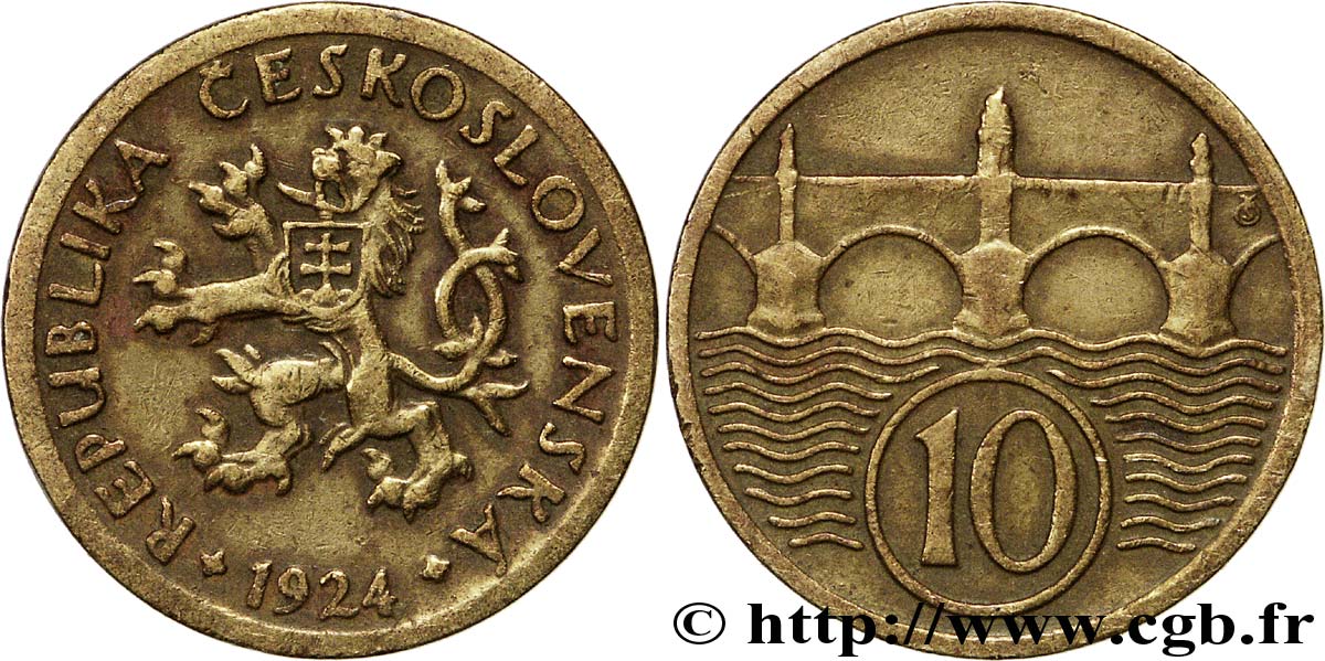 CZECHOSLOVAKIA 10 Haleru lion tchèque 1924  XF 