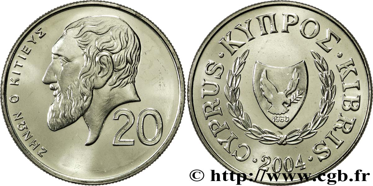 CYPRUS 20 Cents buste de Zenon Kitieus 2004  MS 